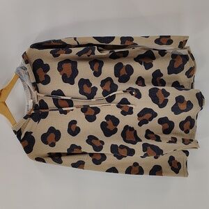 BiBi Leopard Print Waffle Knit Long-Sleeve Hooded Top Size Large Lightweight